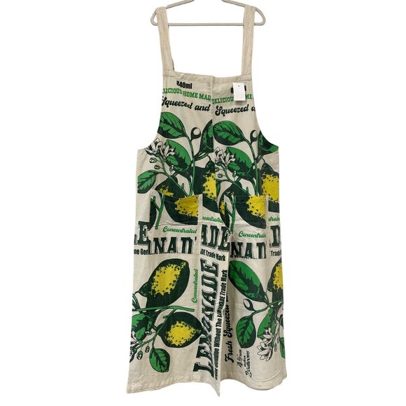 Lemon Flour Sack Overalls OS Jumpsuit Fresh Squeezed Lemonade Beige Cottage NEW - Picture 2 of 7